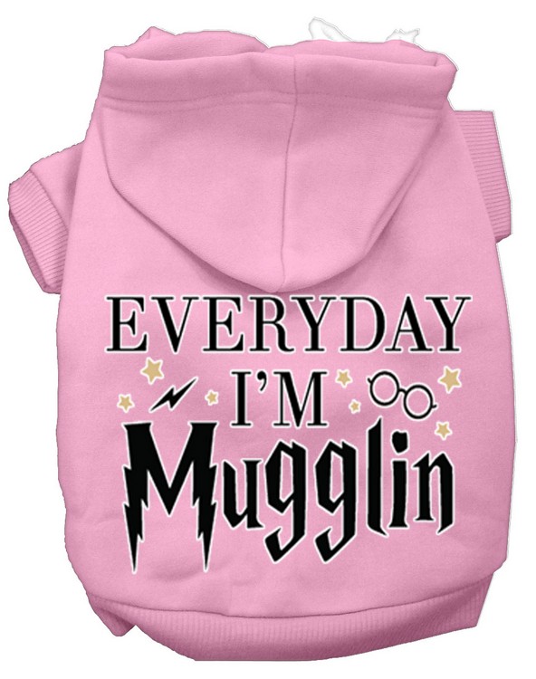 Everyday I'm Mugglin Screen Print Dog Hoodie Light Pink XXL